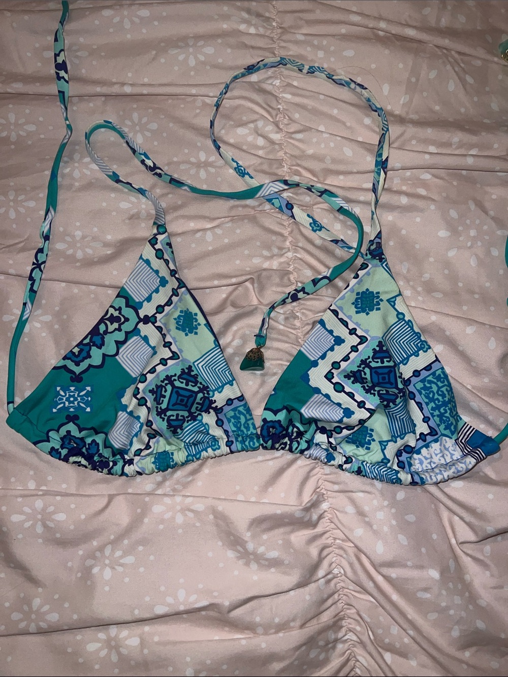 Bikini top with gem accents on strings